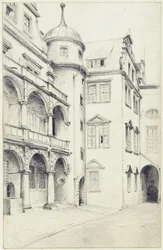 De zuidwestelijke hoek van de Kleine Schlosshof in Dresden