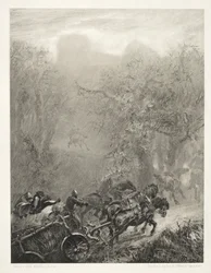 Essay on Stone with Brush and Scraper: Het konvooi van gevangenen door een bos, 1851