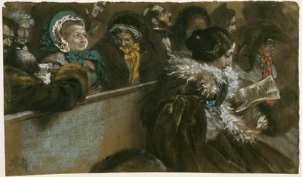 In de kerk zitten groepen luisterende vrouwen en mannen in nette kleding op de banken