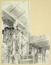 Interieur met preekstoel van de Vredeskerk in Jawor