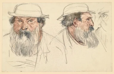 Hoofd van een man met een baard in twee schetsen