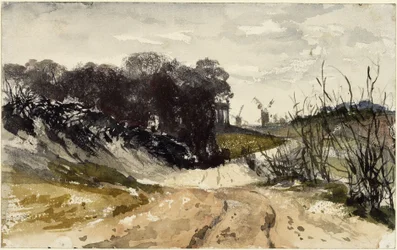 Märkisch landschap met windmolens op de achtergrond