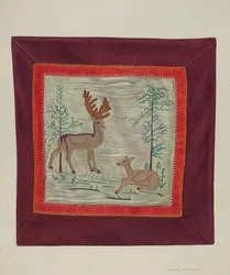 Detail van applicatie-deken, ca. 1941