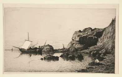 Vissersboot die aanlegt bij de rotsen van Collioure (Pyreneeën Orientales)