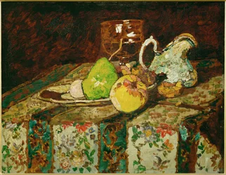 Stilleven met witte kan (schilderij op hout)