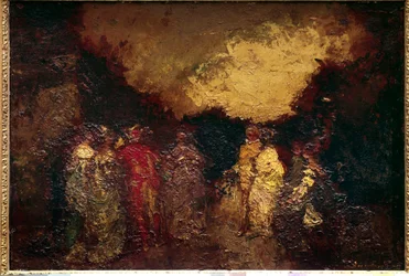 Wandeling in een park bij schemering