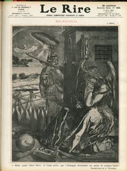 Illustratie van Adolphe dit Willette (1857-1926) voor de Omslag van Le Lire, 06/06/14 - Helaas, grote Albert Durer, je had voorspeld dat Duitsland een land van donkere bruten zou worden! - Melancholia - Oorlog, Duitsland Pruisen - Durer