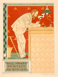 Reproductie van een poster die de architectenpraktijk van Paul Hankar adverteert, 1894