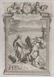 Christus roept Sint Andreas, die voor hem knielt op een strand, en Sint Petrus, die klimt..., 1590