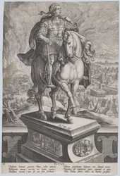 Plaat 11: ruiterstandbeeld van Titus, driekwart naar rechts gezien, Mount Vesuv..., ca. 1587-89