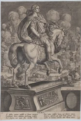 Plaat 6: ruiterstandbeeld van Nero, gezien van achteren, de Grote Brand van Rome, ca. 1587-89