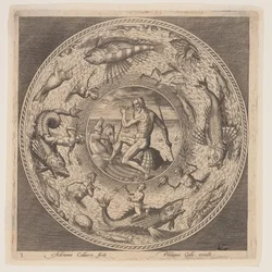 Poseidon, uit een serie ontwerpen voor platen (Fonds de Coupe)