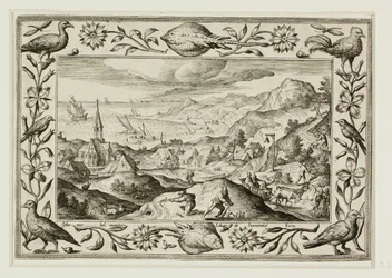 Konijnenjacht, uit Landschappen met scènes uit het Oude en Nieuwe Testament en Jachtscènes