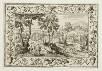 De Emmaüsreis, uit Landschappen met scènes uit het Oude en Nieuwe Testament en Jachtscènes