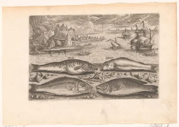 Vier vissen op het strand
