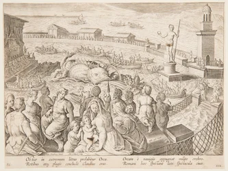 Walvisjacht door keizer Claudius in de haven van Ostia, pl. 19 in de Venationes Ferarum, Avium, Piscium serie