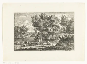 Landschap met twee herderinnen bij een water