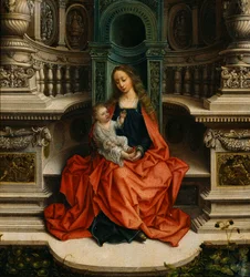 De Maagd en het Kind op de troon - Schilderij van Adriaen Isenbrant (1490-1551)