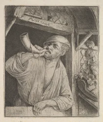 Bakker die op een hoorn blaast, 1610-85