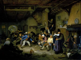 Boeren dansen in een herberg