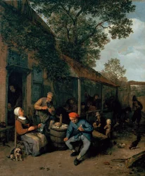 Boeren roken en feesten buiten een taverne, 1676