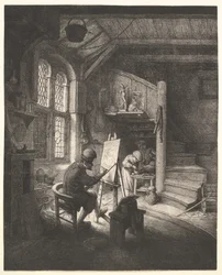 De schilder in zijn atelier