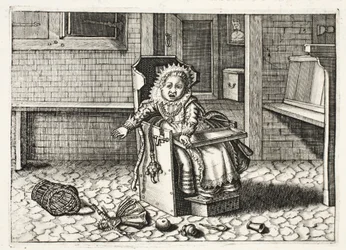 Baby huilt om zijn speelgoed, illustratie uit 