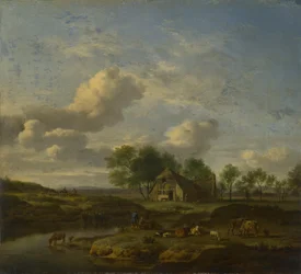 Landschap met een Boerderij bij een Stroom