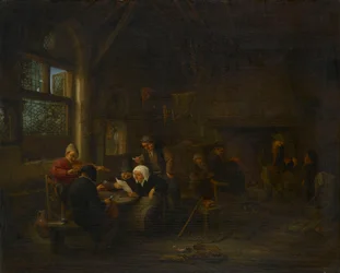 Een avondscène in een herberg, met een vioolspeler