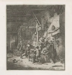 Boerengezin in een interieur