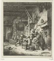 Boerengezin in interieur