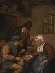 Interieur met kaartspelende boeren