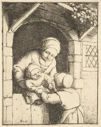 Klein Meisje Spelend met een Baby in de Armen van haar Moeder, 1610-85