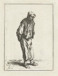 Staande boer met de handen op de rug De bedelaar met de handen op den rug