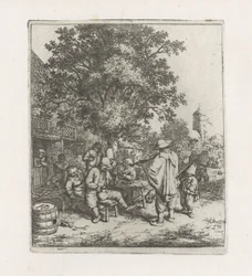 Twee muzikanten bij een drinkend gezelschap