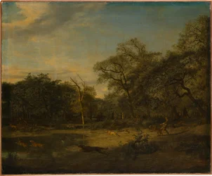 Hertenjacht in een moerassig boslandschap