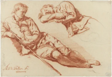 Twee studies van een rustende herder