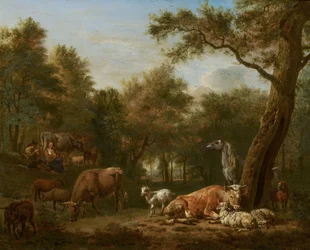 Boslandschap met runderen