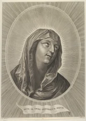 Het hoofd van de Maagd die naar rechts kijkt, in een ovaal frame, naar Reni
