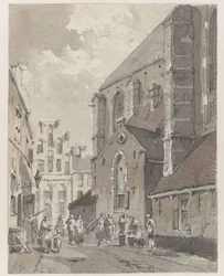 Gezicht te Amersfoort, rechts een deel van de St. Joriskerk