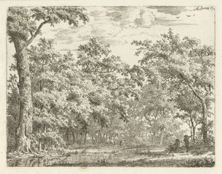 Twee figuren bij het water in het bos