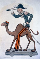 Moulaï - Hubert (Louis-Hubert-Gonzalve) Lyautey (1854-1934), karikatuur van Lyautey in Marokko - door Barrère, in 