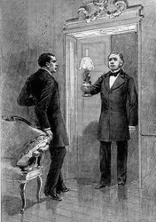 Theatrale voorstelling: 4e acte van Jean Baudry door Auguste Vacquerie met Gustave Hippolyte Worms (Olivier), Edmond Got (Jean Beaudry). Parijs, Comedie Francaise
