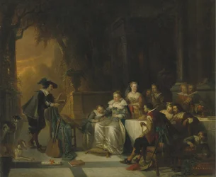 John Dryden Leest een van Zijn Gedichten Voor aan het Hof, 1869