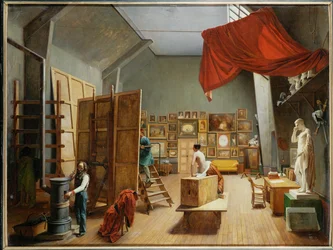 Interieur van het atelier van schilder Abel de Pujol, haar echtgenoot