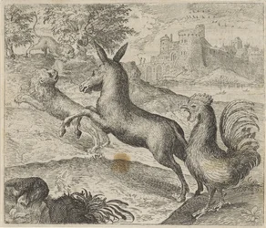 Fabel van de leeuw, ezel en haan