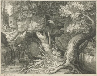 Reizigers boven een waterval