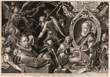 Portret van Bartolomaeus Spranger met een allegorie op de dood van zijn vrouw, Christina Müller