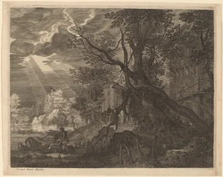 Landschap met Mannen die Vissen bij Maanlicht