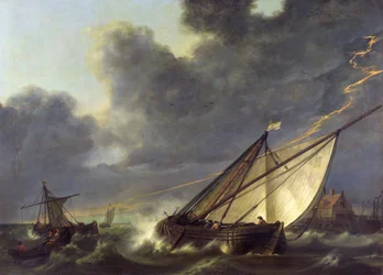 Boten in de monding van Holland Diep in een storm